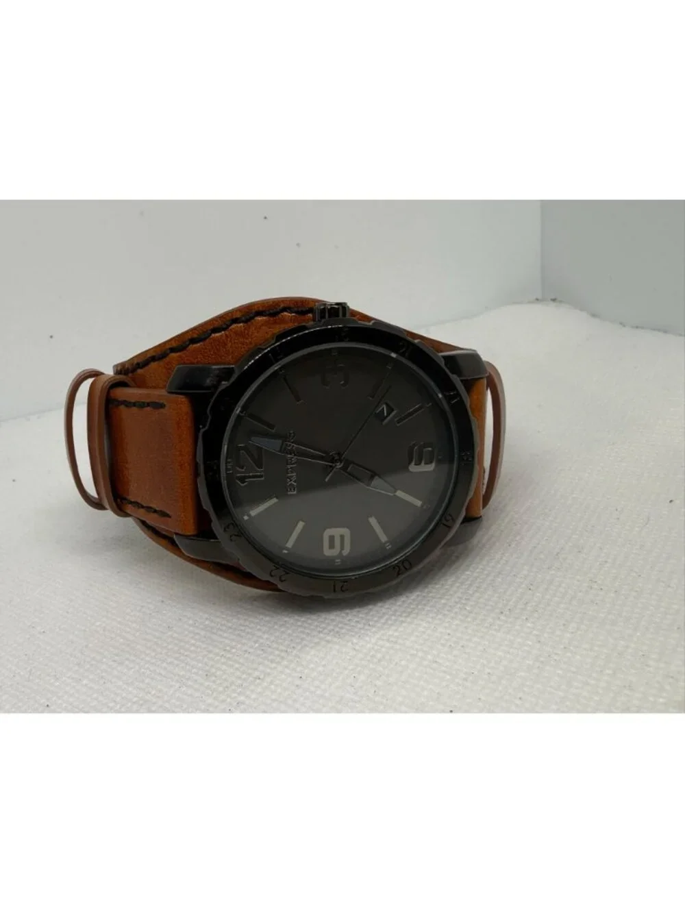 Express Men's Dark Gray Dial Brown Leather Quartz Watch FMDEX1572
